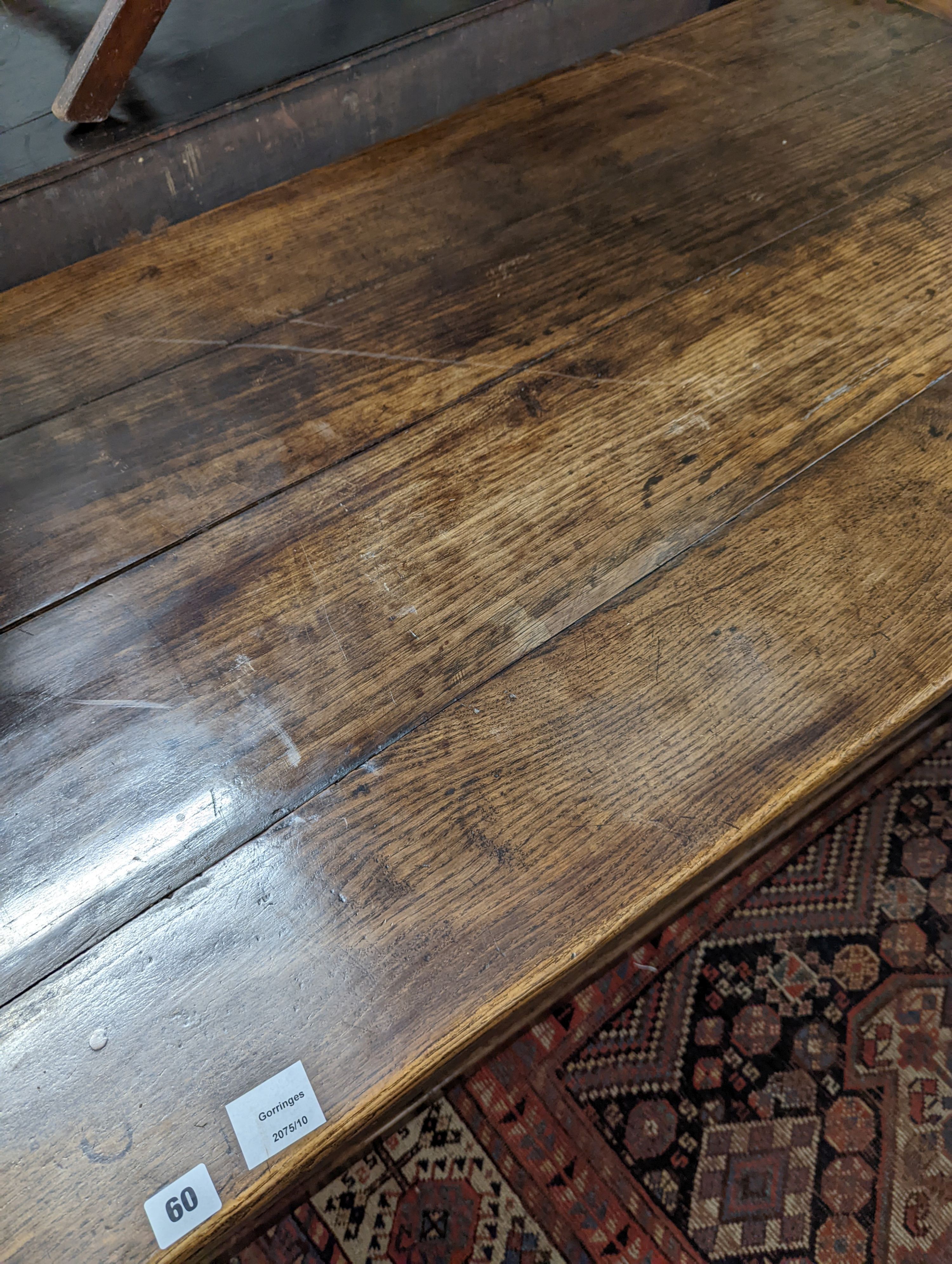 A 17th century rectangular oak refectory dining table, length 167cm, depth 74cm, height 76cm